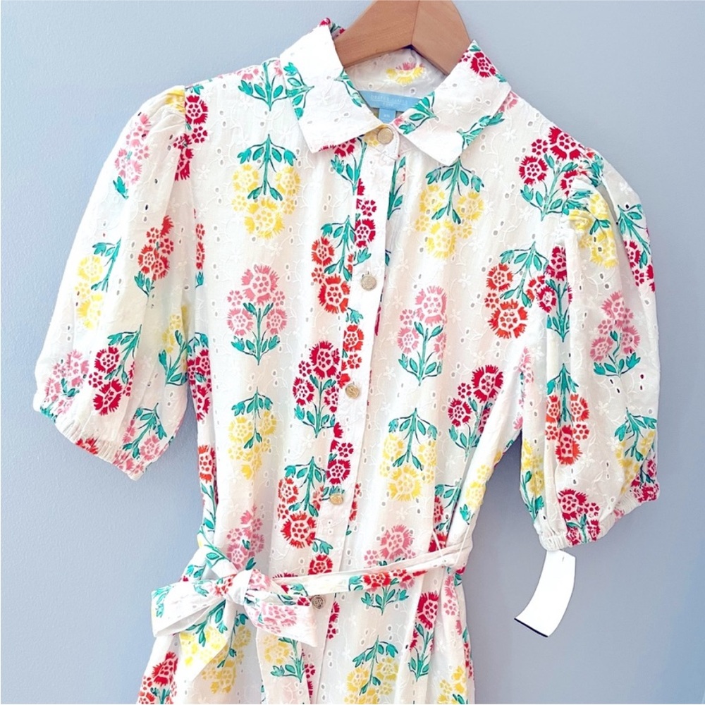 Draper James RSVP Cotton Eyelet Short Sleeve Shirt Dress - White Floral